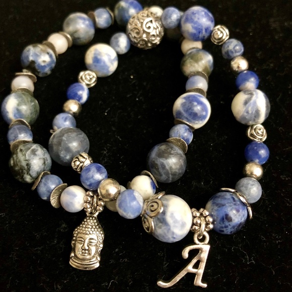 Gemstone Beaded Charm Bracelet Buddha Initial - Picture 6 of 7